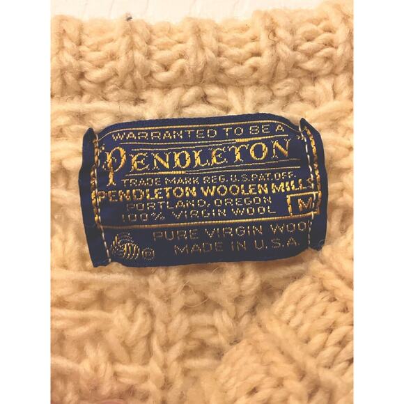 Vtg Pendleton Sweater Mens Medium Beige Ivory Virgin Wool Fisherman Cable Knit - Picture 5 of 6